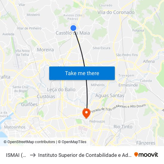 ISMAI (Metro) to Instituto Superior de Contabilidade e Administração do Porto map