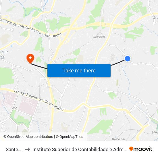 Santegãos to Instituto Superior de Contabilidade e Administração do Porto map