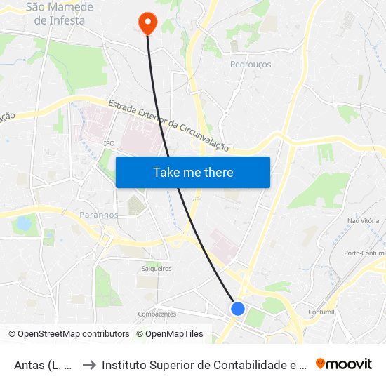 Antas (L. Cidadão) to Instituto Superior de Contabilidade e Administração do Porto map
