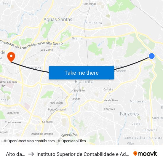 Alto da Serra to Instituto Superior de Contabilidade e Administração do Porto map