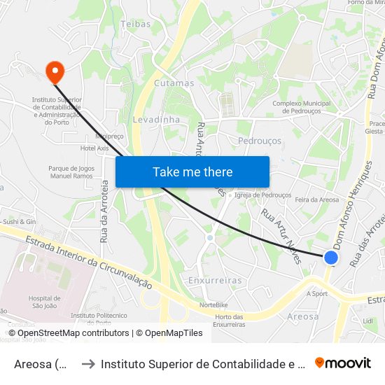 Areosa (Mercado) to Instituto Superior de Contabilidade e Administração do Porto map