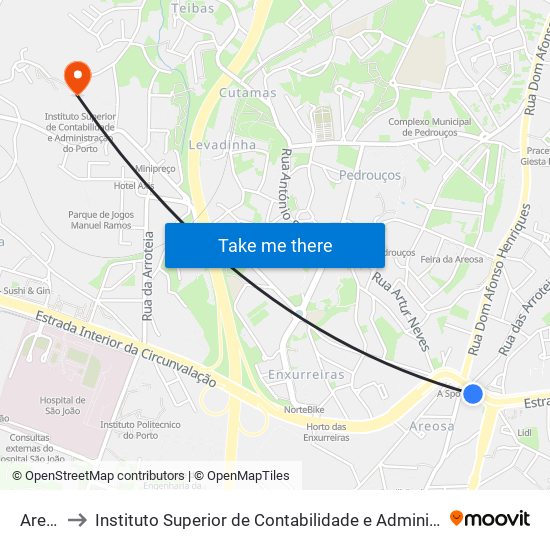 Areosa to Instituto Superior de Contabilidade e Administração do Porto map