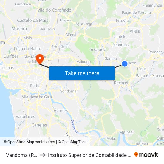 Vandoma (R.Central II) to Instituto Superior de Contabilidade e Administração do Porto map