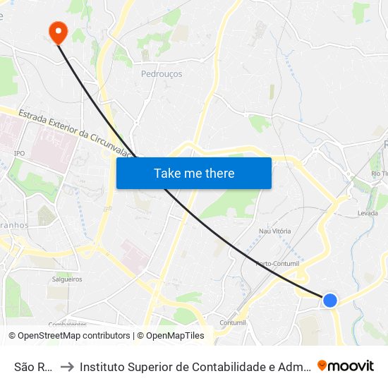 São Roque to Instituto Superior de Contabilidade e Administração do Porto map