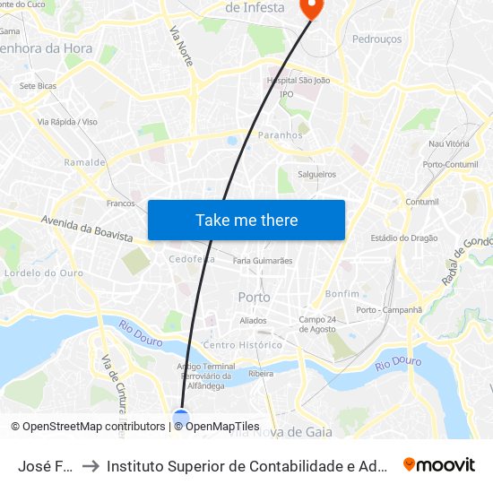 José Falcão to Instituto Superior de Contabilidade e Administração do Porto map