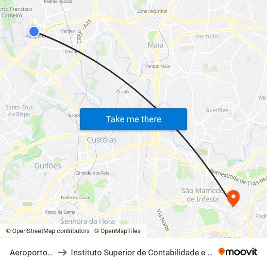 Aeroporto | Airport to Instituto Superior de Contabilidade e Administração do Porto map