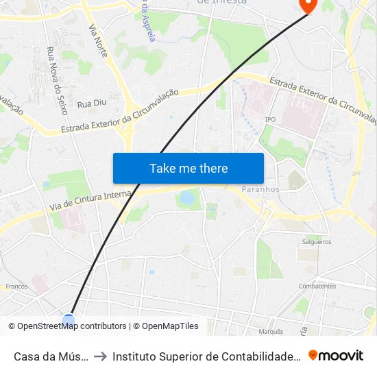 Casa da Música (Metro) to Instituto Superior de Contabilidade e Administração do Porto map