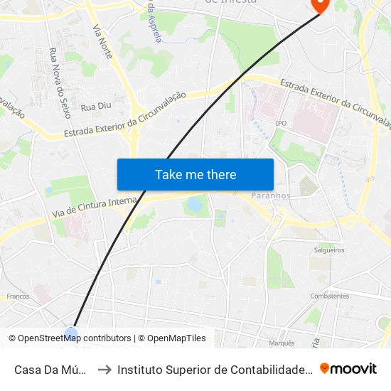 Casa Da Música (Metro) to Instituto Superior de Contabilidade e Administração do Porto map
