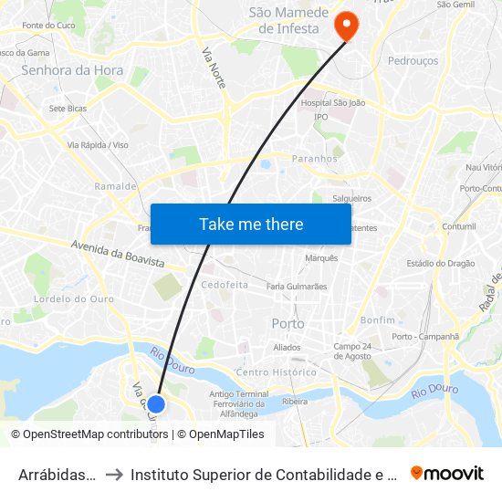 Arrábidashopping to Instituto Superior de Contabilidade e Administração do Porto map