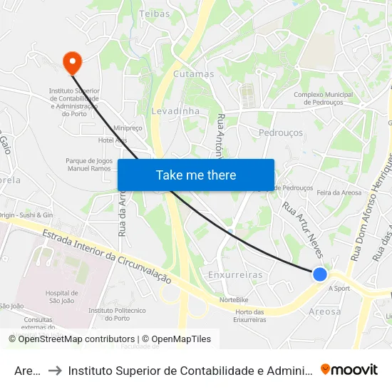 Areosa to Instituto Superior de Contabilidade e Administração do Porto map