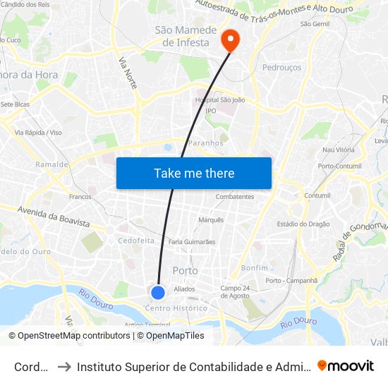 Cordoaria to Instituto Superior de Contabilidade e Administração do Porto map