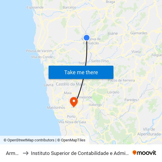 Armental to Instituto Superior de Contabilidade e Administração do Porto map