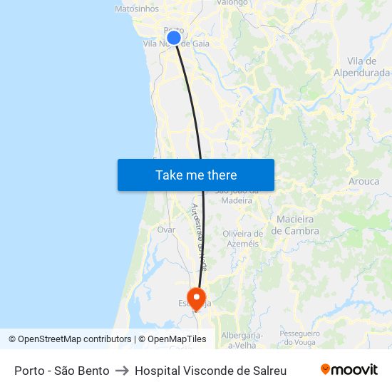 Porto - São Bento to Hospital Visconde de Salreu map