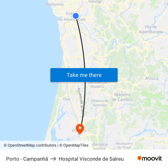 Porto - Campanhã to Hospital Visconde de Salreu map