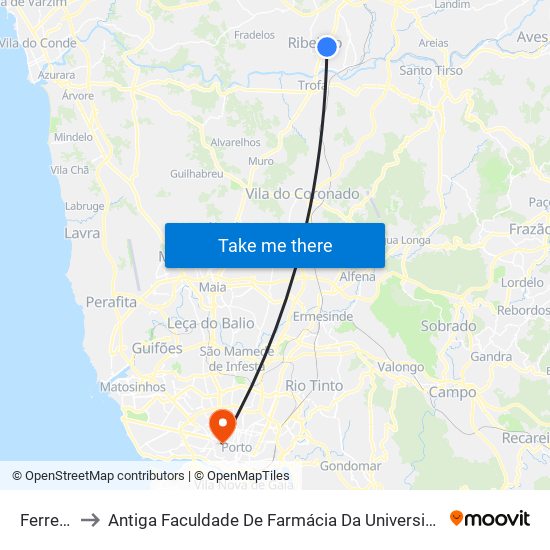 Ferreiros to Antiga Faculdade De Farmácia Da Universidade Do Porto map