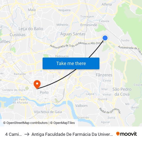 4 Caminhos to Antiga Faculdade De Farmácia Da Universidade Do Porto map