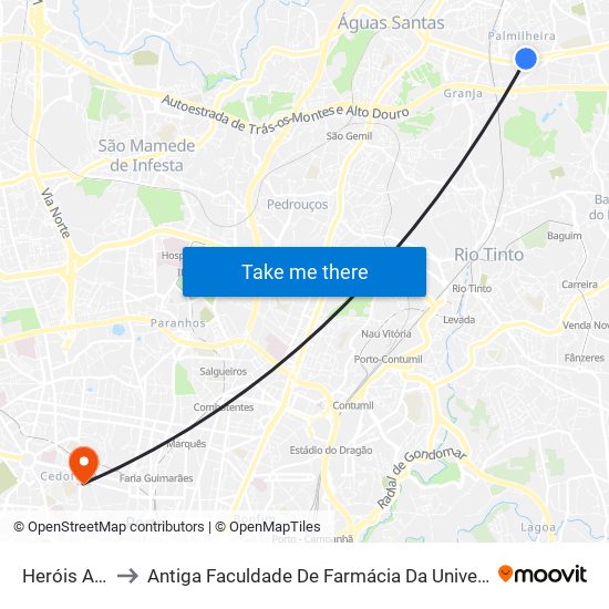 Heróis Angola to Antiga Faculdade De Farmácia Da Universidade Do Porto map