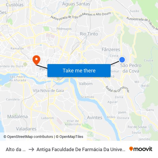 Alto da Serra to Antiga Faculdade De Farmácia Da Universidade Do Porto map
