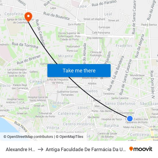 Alexandre Herculano to Antiga Faculdade De Farmácia Da Universidade Do Porto map