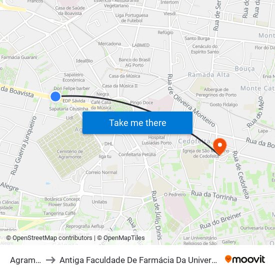 Agramonte to Antiga Faculdade De Farmácia Da Universidade Do Porto map