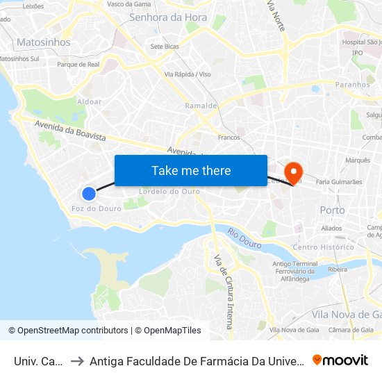 Univ. Católica to Antiga Faculdade De Farmácia Da Universidade Do Porto map