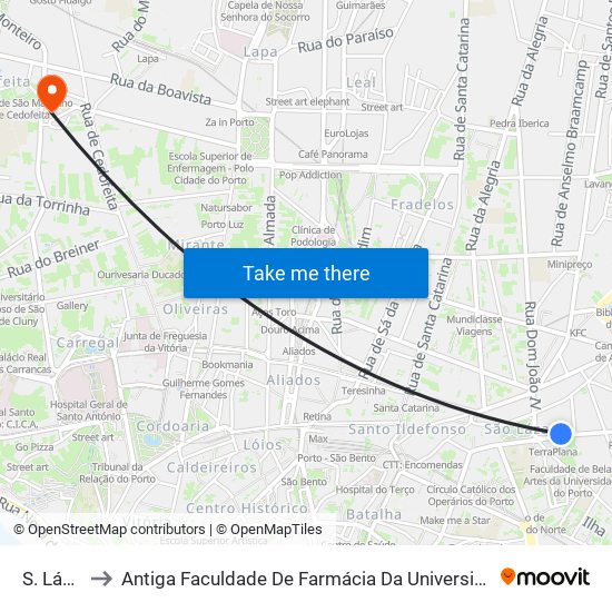 S. Lázaro to Antiga Faculdade De Farmácia Da Universidade Do Porto map