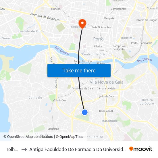 Telheira to Antiga Faculdade De Farmácia Da Universidade Do Porto map