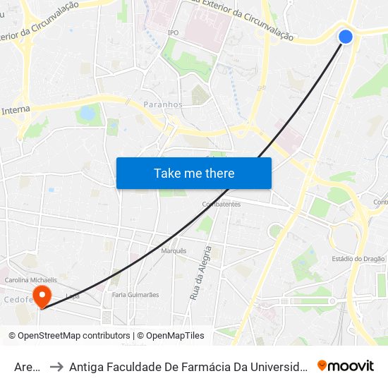 Areosa / Costa Cabral to Antiga Faculdade De Farmácia Da Universidade Do Porto map