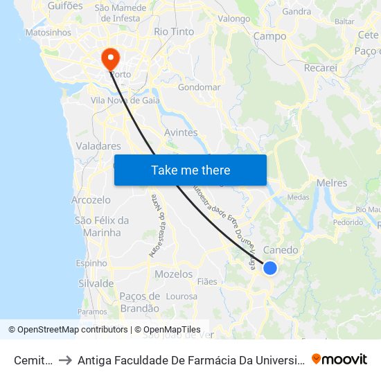 Cemitério to Antiga Faculdade De Farmácia Da Universidade Do Porto map