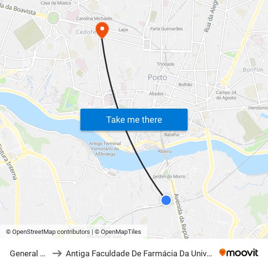 General Torres to Antiga Faculdade De Farmácia Da Universidade Do Porto map