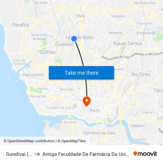 Gondivai (Norte) to Antiga Faculdade De Farmácia Da Universidade Do Porto map