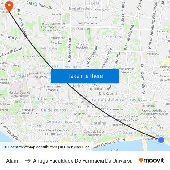 Alameda to Antiga Faculdade De Farmácia Da Universidade Do Porto map