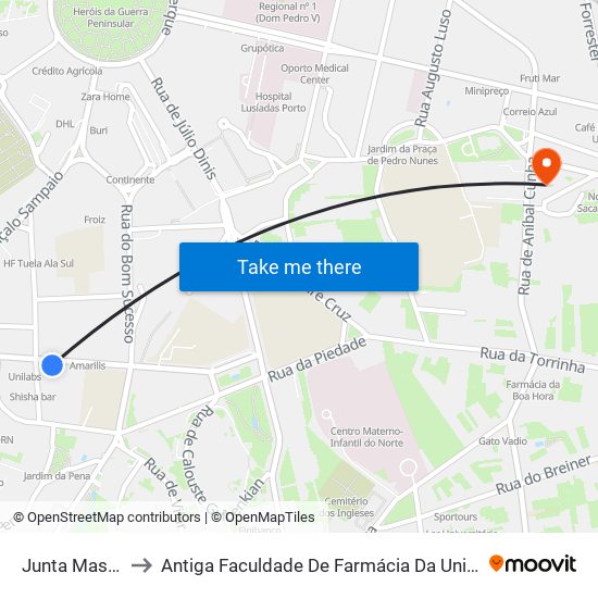 Junta Massarelos to Antiga Faculdade De Farmácia Da Universidade Do Porto map