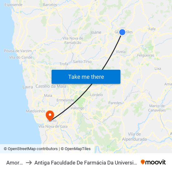 Amorosa to Antiga Faculdade De Farmácia Da Universidade Do Porto map