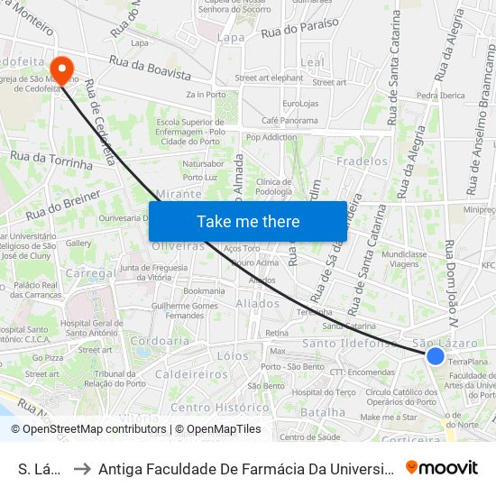 S. Lázaro to Antiga Faculdade De Farmácia Da Universidade Do Porto map