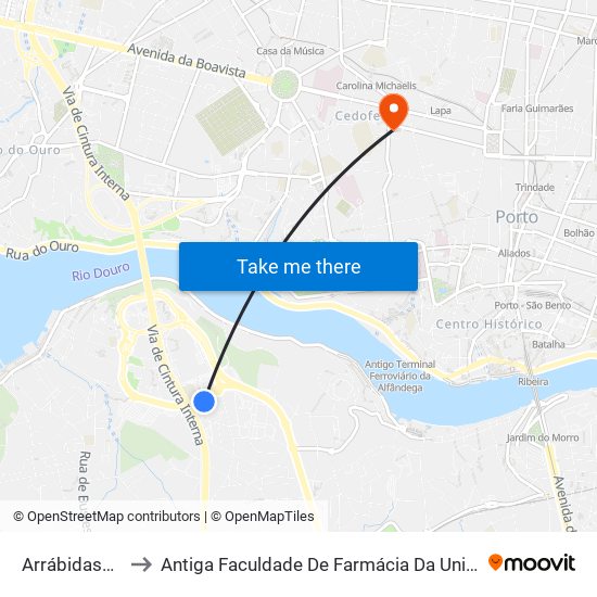 Arrábidashopping to Antiga Faculdade De Farmácia Da Universidade Do Porto map