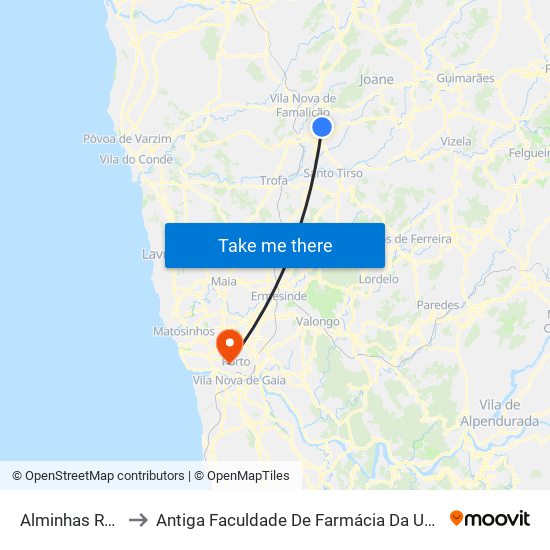 Alminhas Roubadas to Antiga Faculdade De Farmácia Da Universidade Do Porto map