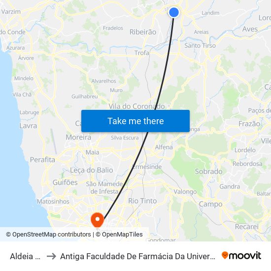 Aldeia Nova to Antiga Faculdade De Farmácia Da Universidade Do Porto map