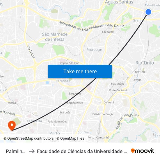 Palmilheira to Faculdade de Ciências da Universidade do Porto map