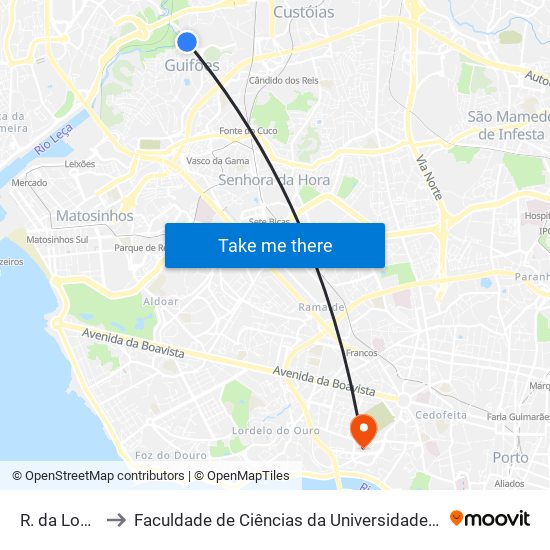 R. da Lomba to Faculdade de Ciências da Universidade do Porto map