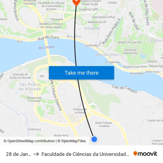 28 de Janeiro to Faculdade de Ciências da Universidade do Porto map