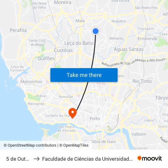 5 de Outubro to Faculdade de Ciências da Universidade do Porto map