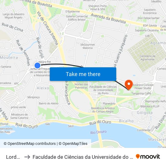 Lordelo to Faculdade de Ciências da Universidade do Porto map