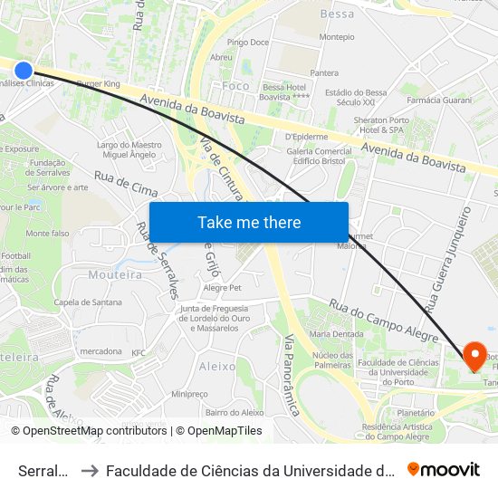 Serralves to Faculdade de Ciências da Universidade do Porto map