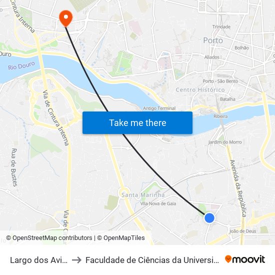 Largo dos Aviadores to Faculdade de Ciências da Universidade do Porto map