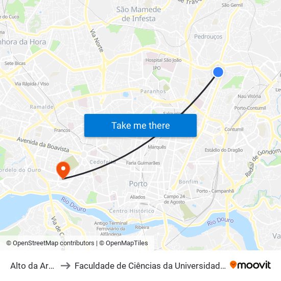 Alto da Areosa to Faculdade de Ciências da Universidade do Porto map