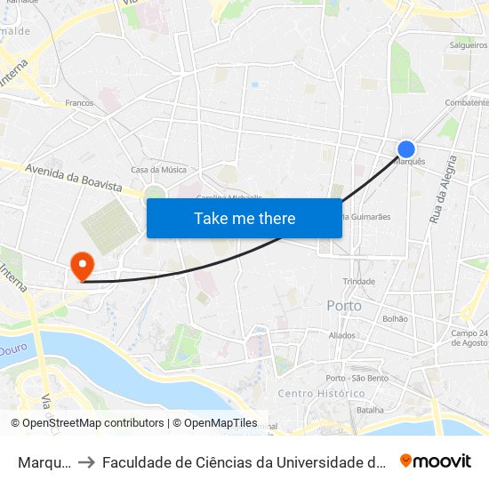 Marquês to Faculdade de Ciências da Universidade do Porto map