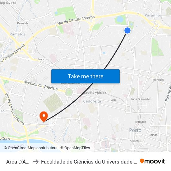 Arca D'Água to Faculdade de Ciências da Universidade do Porto map