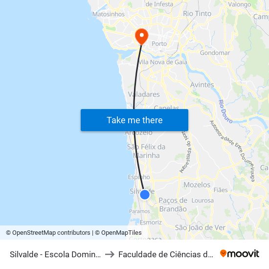 Silvalde - Escola Domingos Capela | Paramos to Faculdade de Ciências da Universidade do Porto map