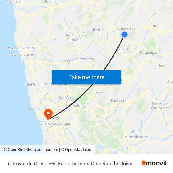 Rodovia de Covas (CTT) to Faculdade de Ciências da Universidade do Porto map